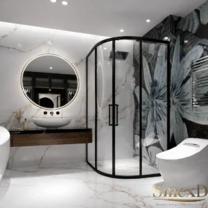 Phòng tắm kính slim cửa trượt kính cong