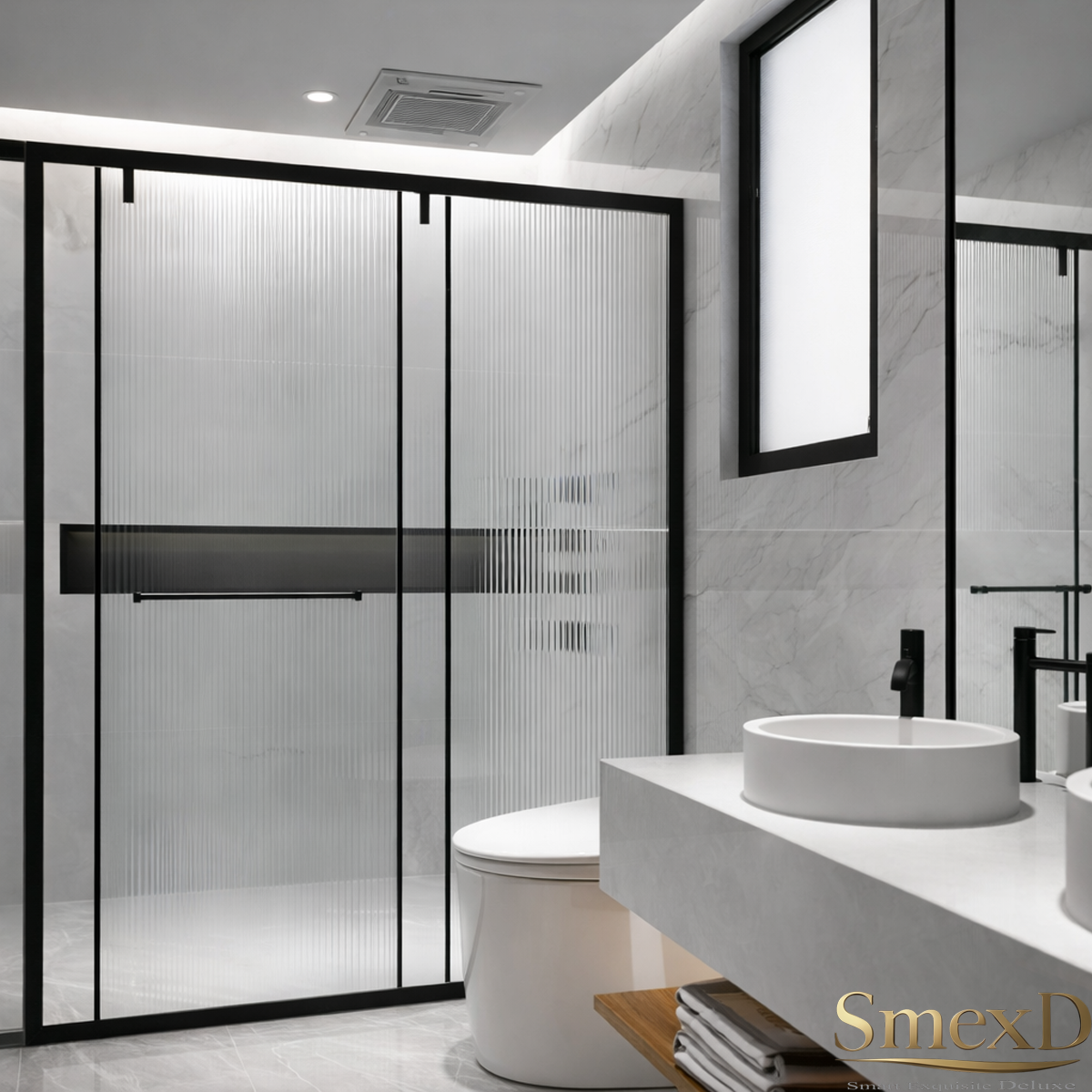 Vách kính tắm 180 độ cửa trượt 1 cánh 1 fix màu đen mạ pvd cao cấp